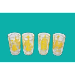 Vtg Swanky Swig Glasses Yellow Bustling Betty Kraft Cheese Spread Hazel Atlas